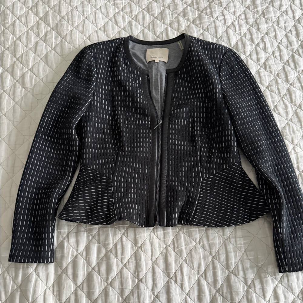 Rebecca Taylor Peplum Zippered Blazer with Lamb Skin Trim (Size 2)